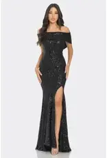 Folded Off Shoulder Sequin Gown