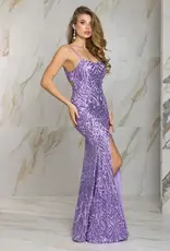 Lavender Lace-Up  Sequin Gown w/Slit