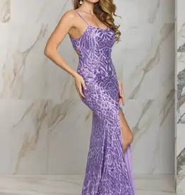 Lavender Lace-Up  Sequin Gown w/Slit
