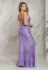 Lavender Lace-Up  Sequin Gown w/Slit