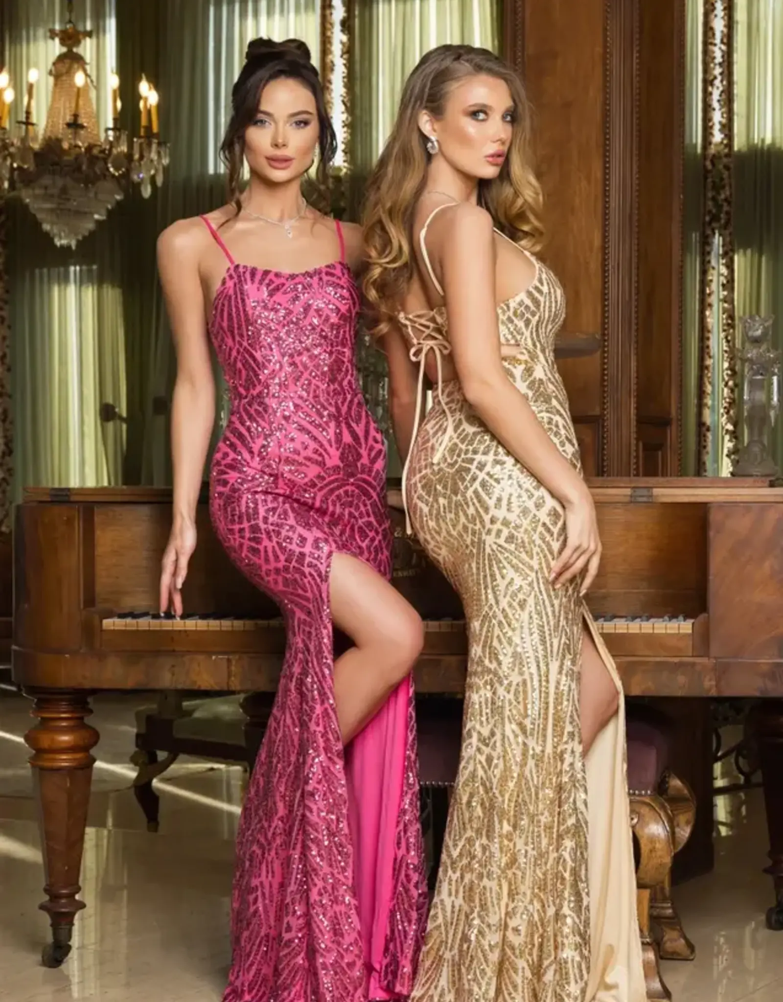 Lavender Lace-Up  Sequin Gown w/Slit