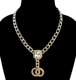 Double O Circle Pendant Chain Necklace