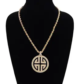 Greek Key Rope Chain Pendant Necklace