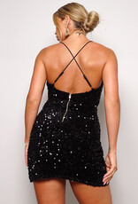 Crossover Front Draped Sequin Velvet Mini Dress