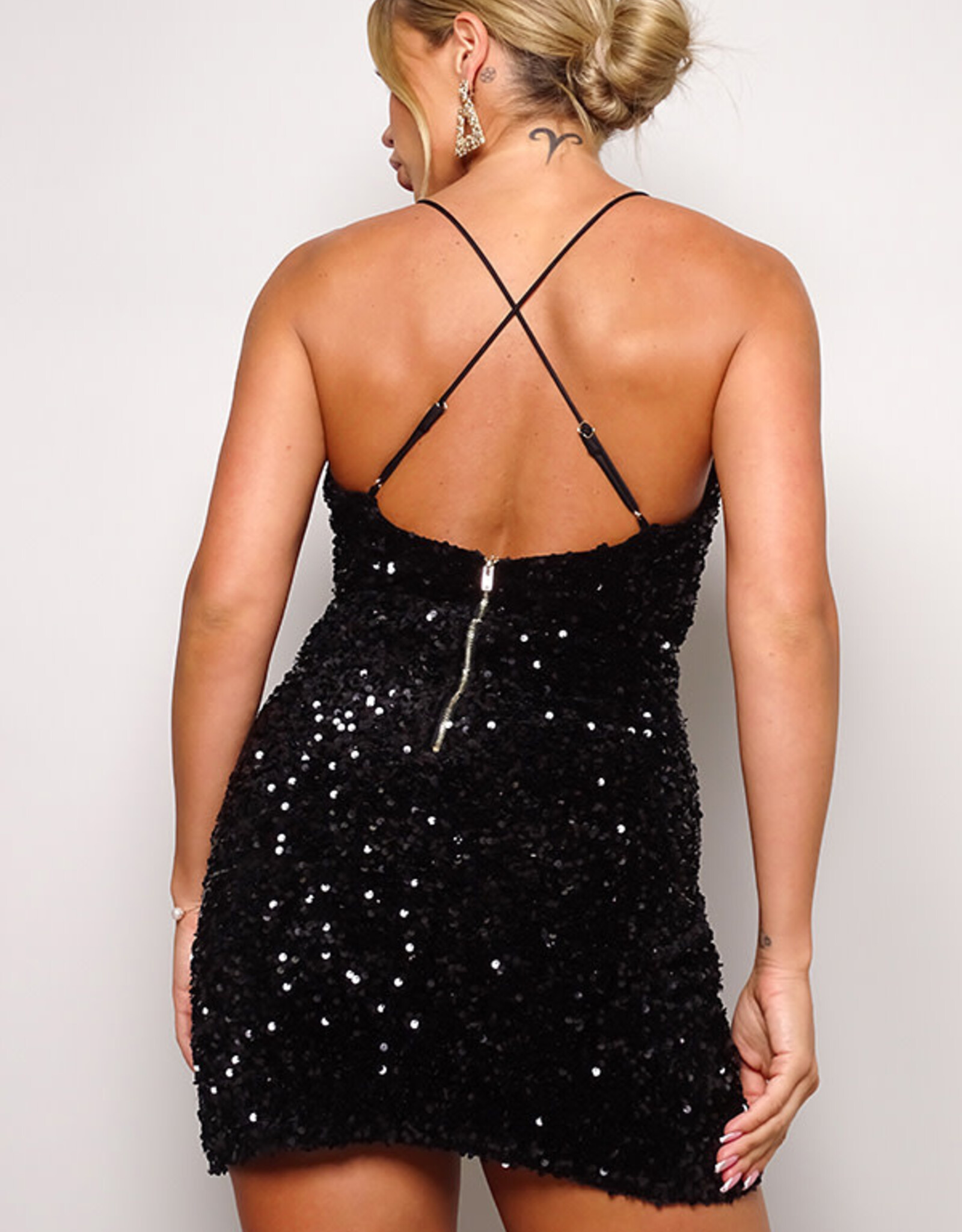 Crossover Front Draped Sequin Velvet Mini Dress