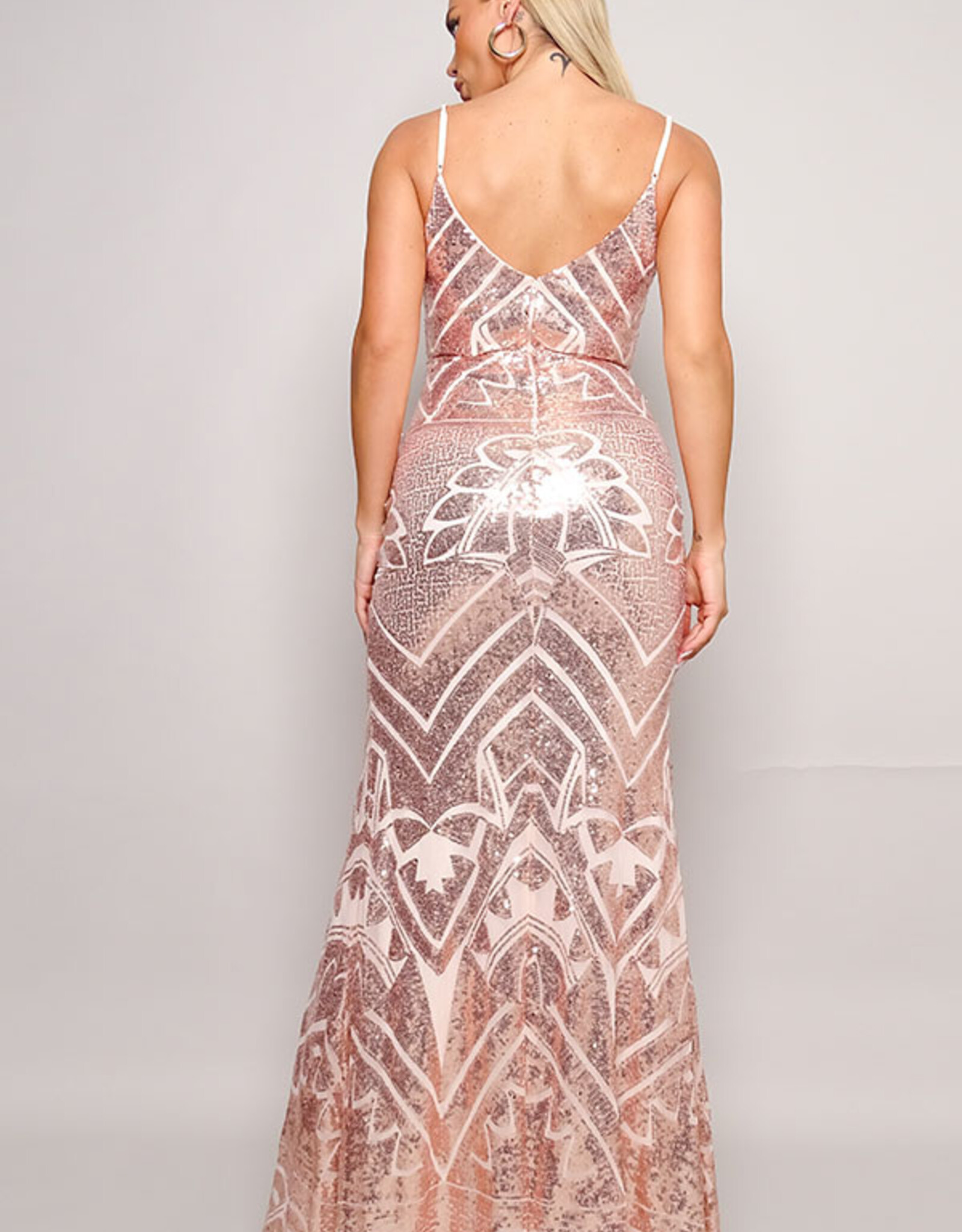 Bardot Art Deco Sequin Gown Pinktini
