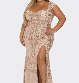 Sequin Cap Sleeve Gown PLUS