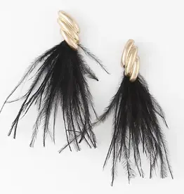 Black Feather & Gold Earrings