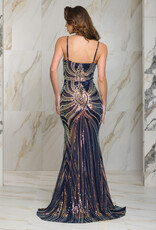 Multi Sequin Mesh Plunge Gown