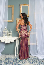 Multi Sequin Mesh Plunge Gown