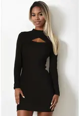 Long Sleeve Ribbed Cut-Out Bodycon Dress