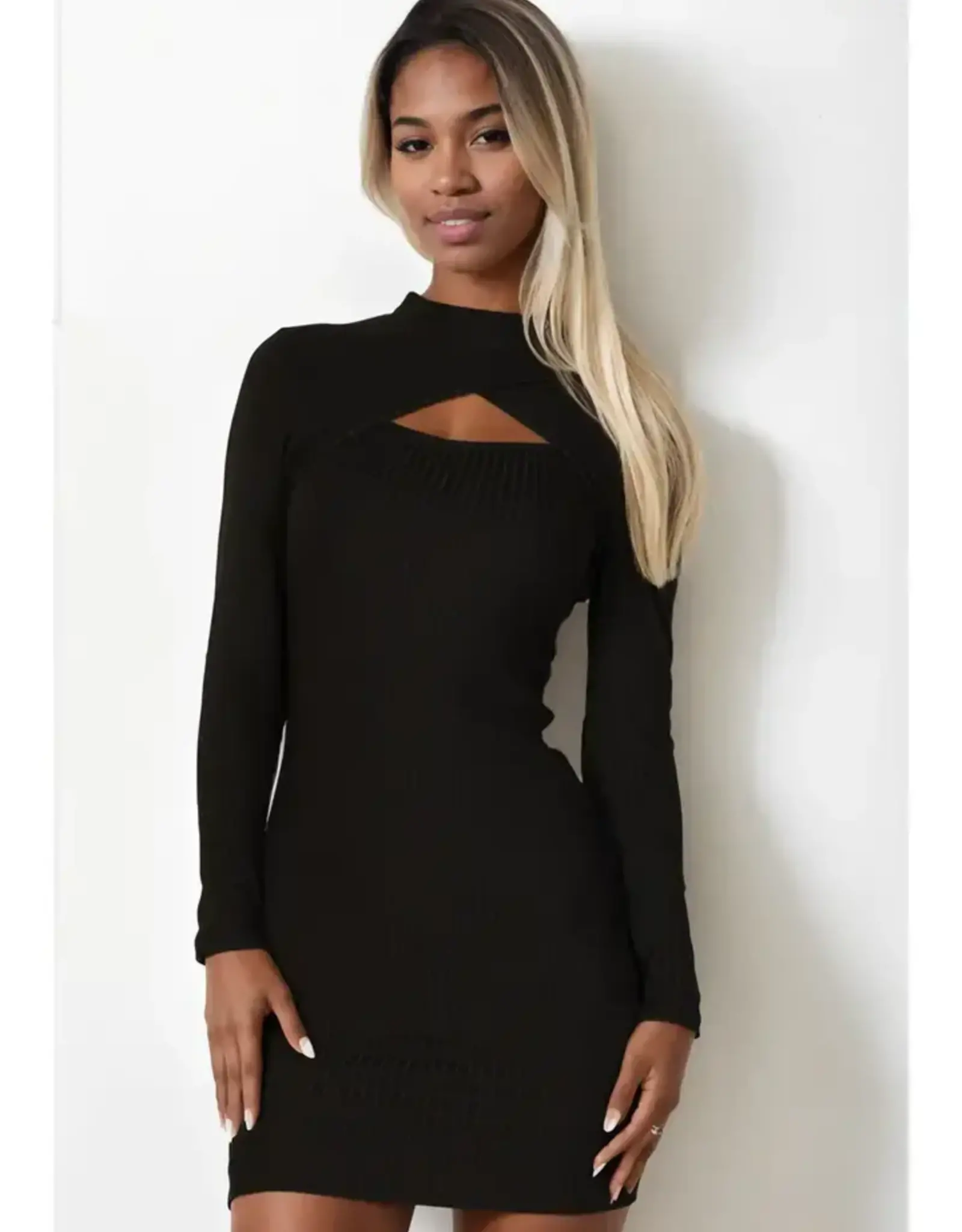 Long Sleeve Ribbed Cut-Out Bodycon Dress