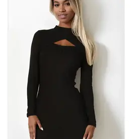 Long Sleeve Ribbed Cut-Out Bodycon Dress