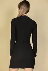 Long Sleeve Ribbed Cut-Out Bodycon Dress