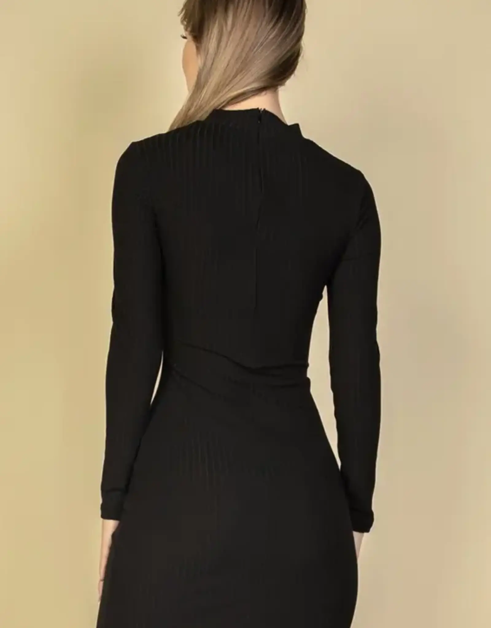 Long Sleeve Ribbed Cut-Out Bodycon Dress
