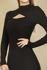 Long Sleeve Ribbed Cut-Out Bodycon Dress
