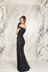 Off-the-Shoulder Patterned Sequin Mermaid Gown
