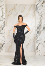 Off-the-Shoulder Patterned Sequin Mermaid Gown