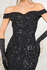 Off-the-Shoulder Patterned Sequin Mermaid Gown