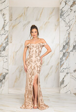 Off-the-Shoulder Patterned Sequin Mermaid Gown