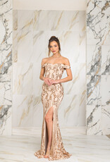 Off-the-Shoulder Patterned Sequin Mermaid Gown