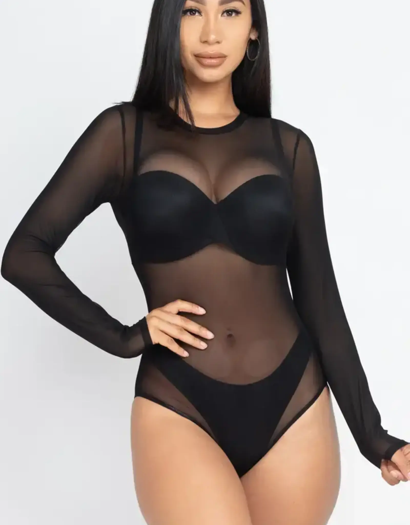 Sheer Mesh Long Sleeve Bodysuit