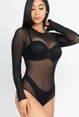 Sheer Mesh Long Sleeve Bodysuit