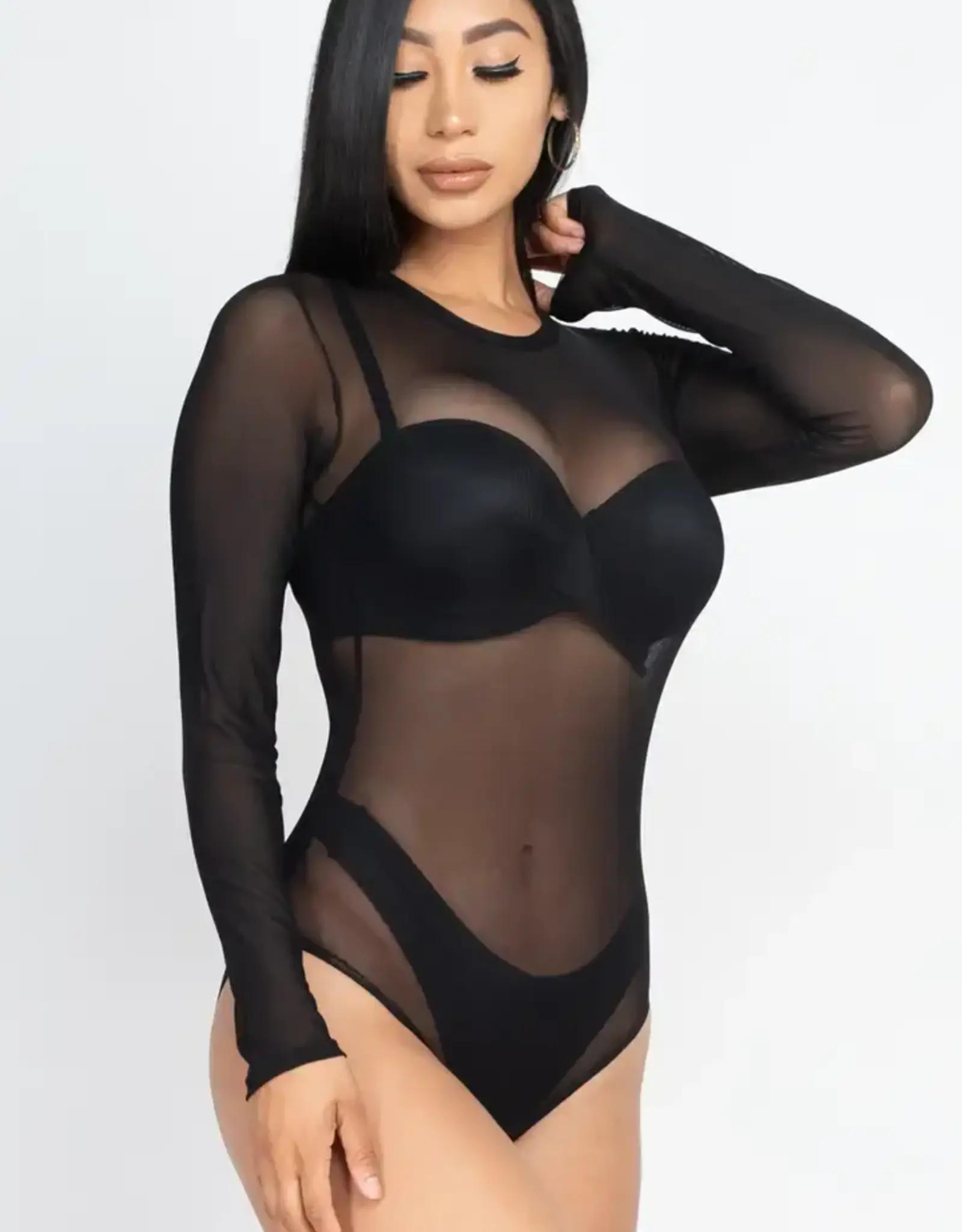 Sheer Mesh Long Sleeve Bodysuit