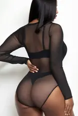 Sheer Mesh Long Sleeve Bodysuit PLUS