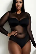 Sheer Mesh Long Sleeve Bodysuit PLUS