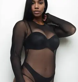 Sheer Mesh Long Sleeve Bodysuit PLUS