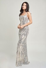 Square Neck Contrast Sequin Spaghetti Strap Gown