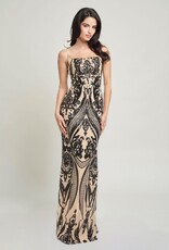 Square Neck Contrast Sequin Spaghetti Strap Gown
