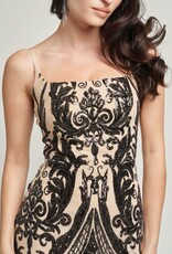 Square Neck Contrast Sequin Spaghetti Strap Gown
