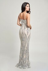 Square Neck Contrast Sequin Spaghetti Strap Gown