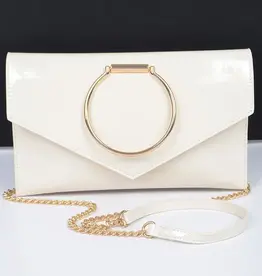 Faux Patent Clutch w/Metal Handle