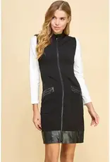 Faux Leather Trim Zipper Dress w/Pockets