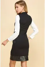 Faux Leather Trim Zipper Dress w/Pockets