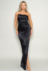 Black Satin Side Pleated Gown