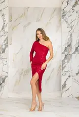 Asymmetric One Shoulder High Slit Midi