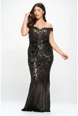 Off Shoulder Sequin Pattern Gown PLUS