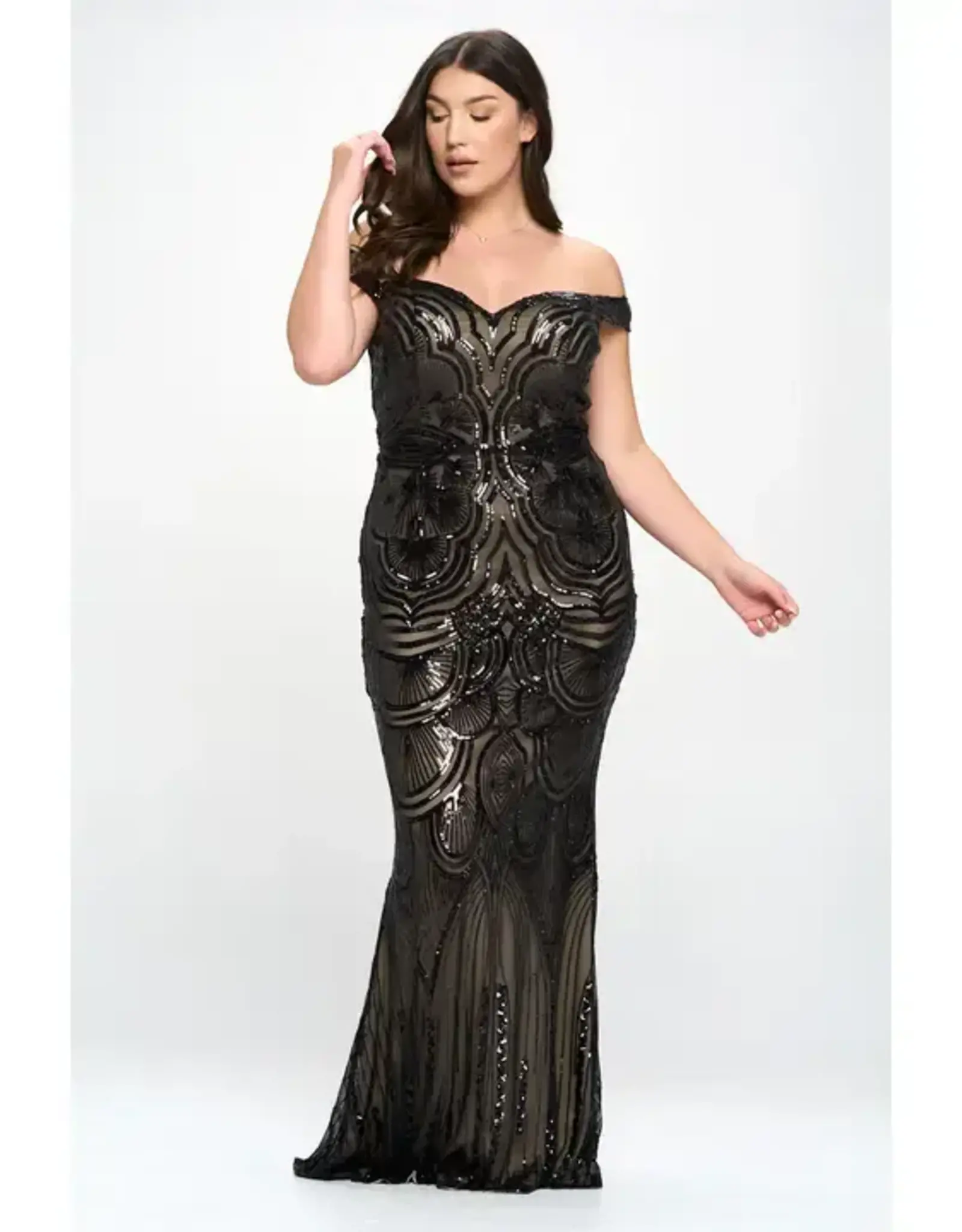 Off Shoulder Sequin Pattern Gown PLUS