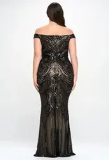 Off Shoulder Sequin Pattern Gown PLUS