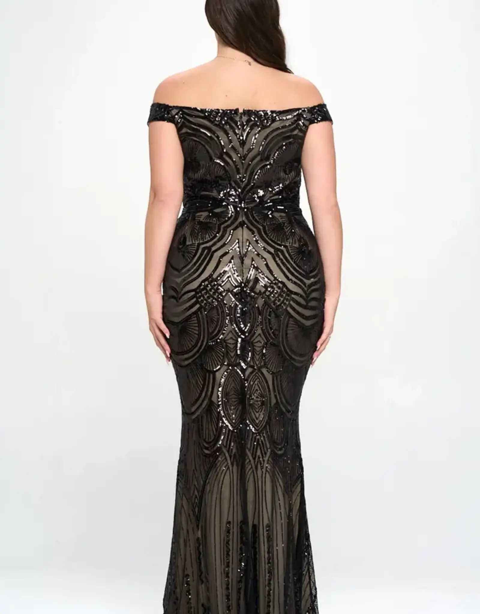 Off Shoulder Sequin Pattern Gown PLUS