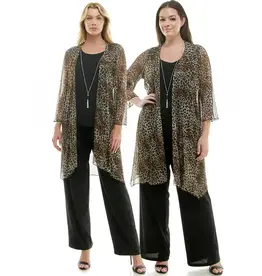 Leopard Chiffon Cardigan Top & Straight Leg Pant 3pc set