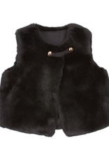 Girls' Black Fur Vest Loop & Button