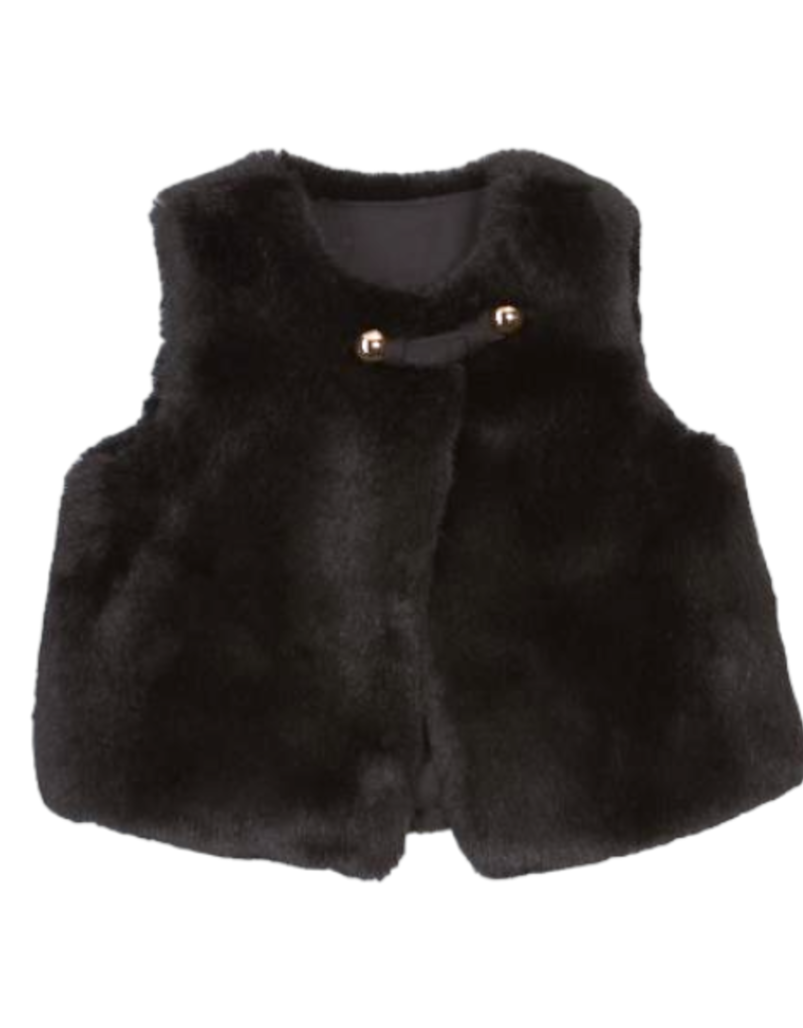 Girls' Black Fur Vest Loop & Button