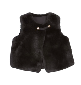 Girls' Black Fur Vest Loop & Button