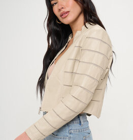 Cream Vegan Leather Mesh Jacket