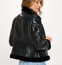 Vegan Leather Faux Fur Bonded Aviator Jkt